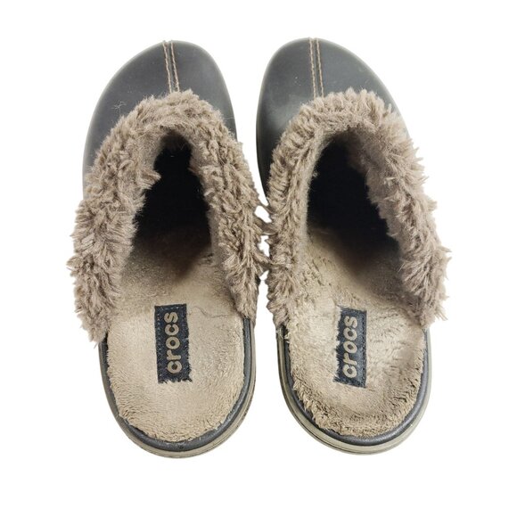 Crocs Womens Size 10 Black Faux Fur Lined Clogs Heeled Slip-On Mules - Picture 7 of 8